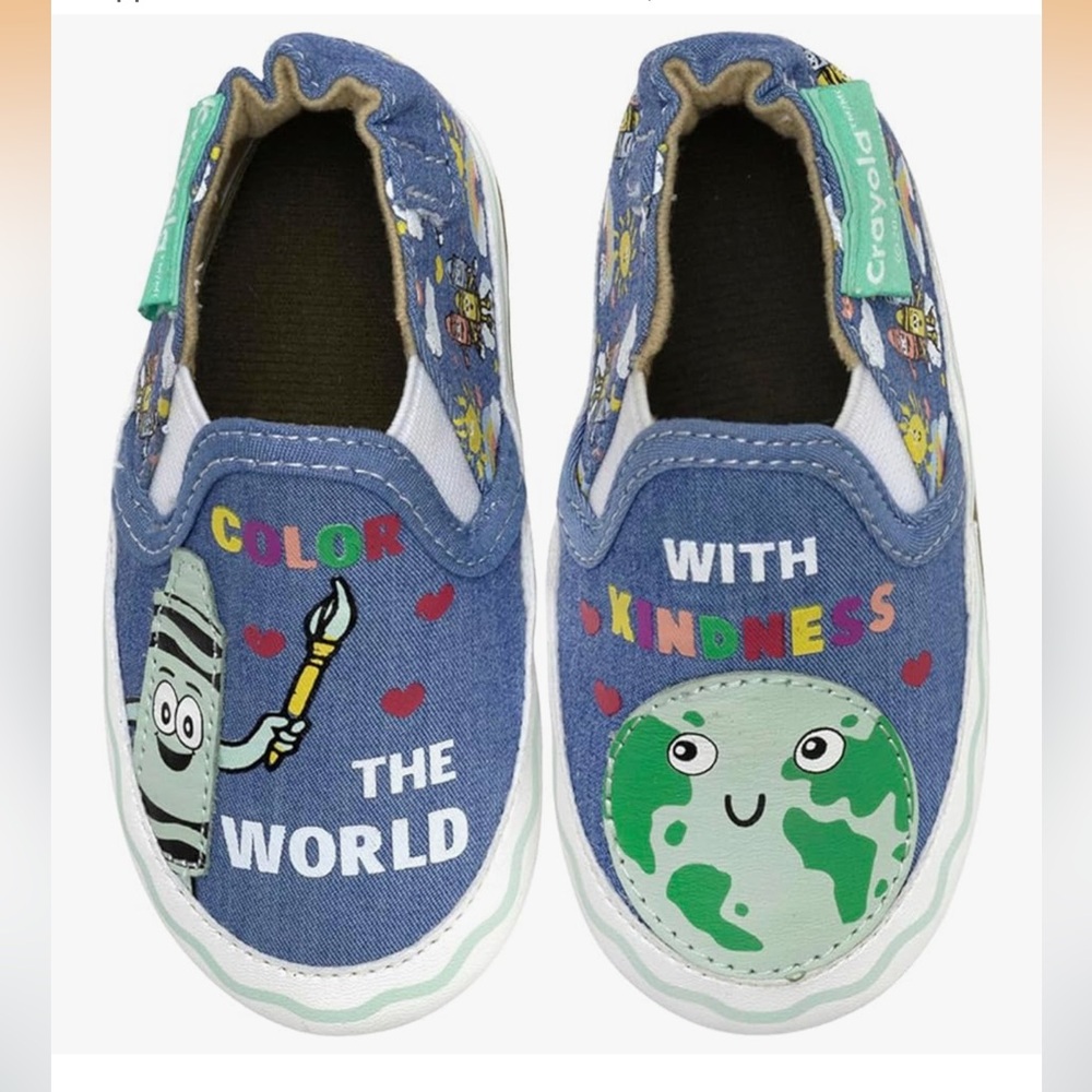 NWT Robeez Crayola Colors of Kindness Colorful Blue Kids Slippers